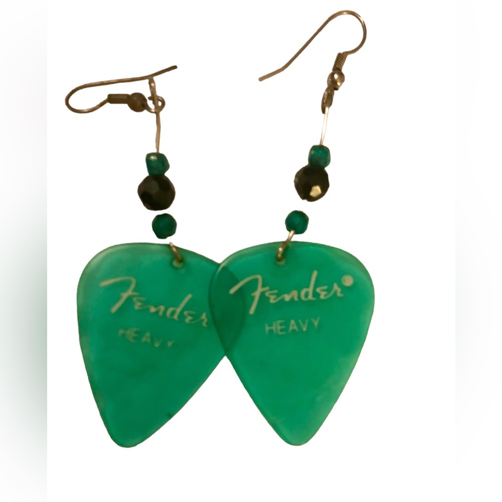 EUC Turquoise handmade Fender Guitar Ear Rings. Fun to wear! They’re “3 long!